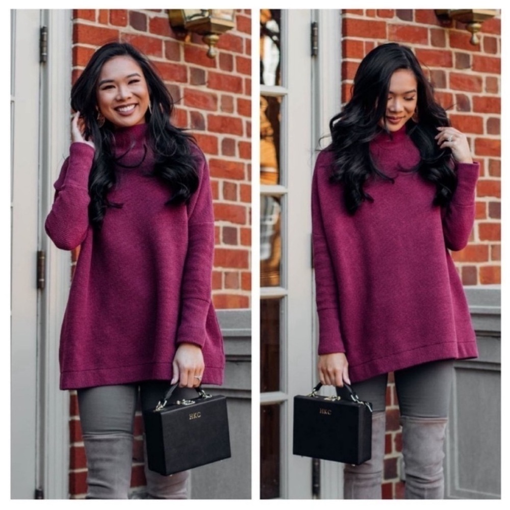 Free People Tunic Sweater Ottoman Slouchy Cowl Neck in Fuchsia medium